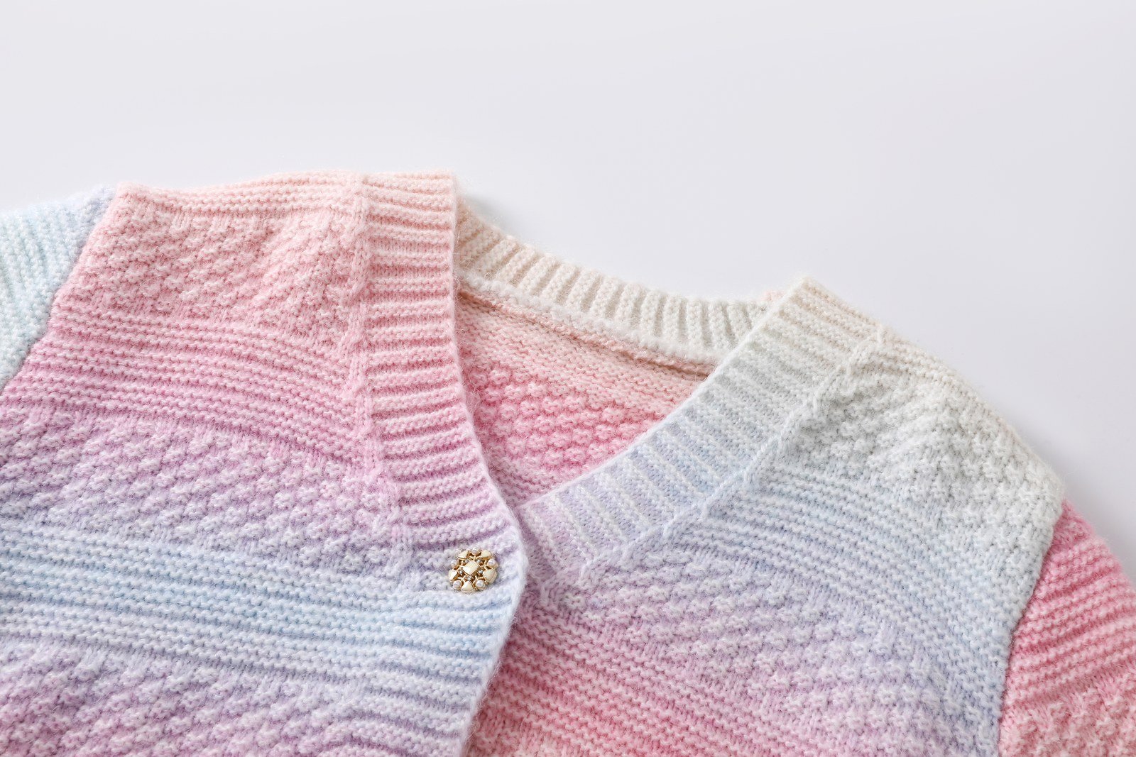 Pastel Rainbow Chunky Knit Button-Up Cardigan Coat (SKU: 23YJ383) - View 2