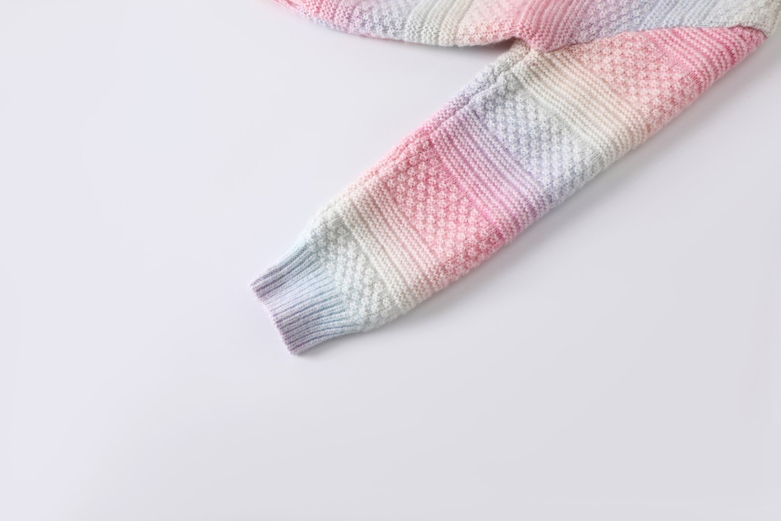 Pastel Rainbow Chunky Knit Button-Up Cardigan Coat (SKU: 23YJ383) - View 5